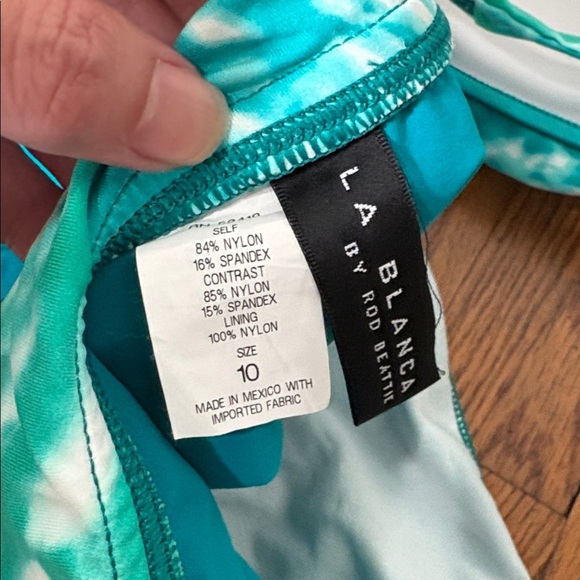 La Blanca Bikini Set Sweatheart Halter Top Skirt Bottom blue green size 10 - Picture 3 of 5